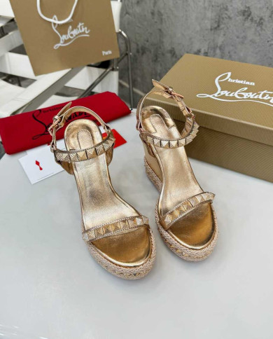 Christian Louboutin Pyraclou Studded Espadrille Wedge Sandals