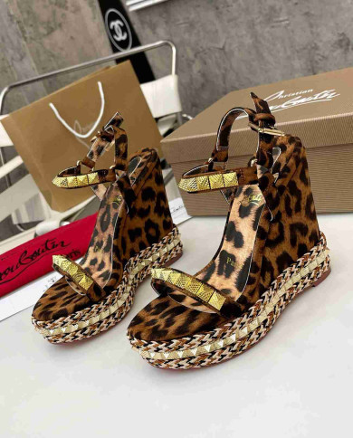 Christian Louboutin Leopard Print Espadrille Wedge Sandals