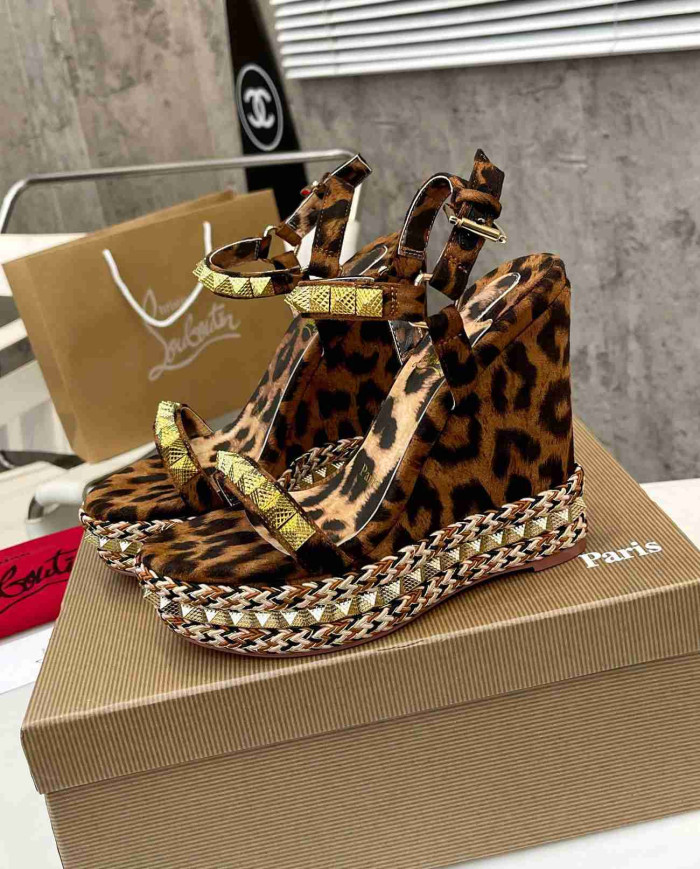 Christian Louboutin Leopard Print Espadrille Wedge Sandals