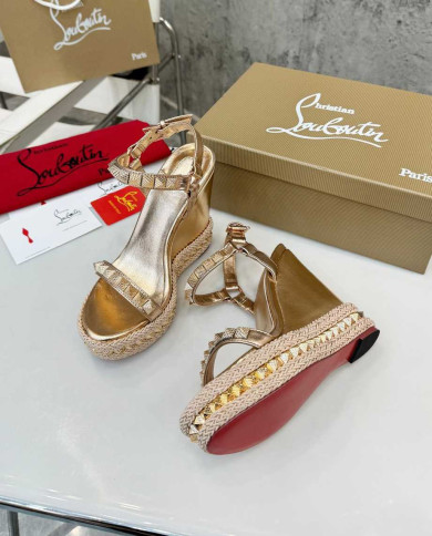 Christian Louboutin Pyraclou Studded Espadrille Wedge Sandals