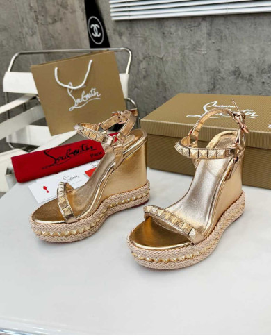 Christian Louboutin Pyraclou Studded Espadrille Wedge Sandals