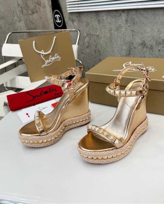 Christian Louboutin Pyraclou Studded Espadrille Wedge Sandals