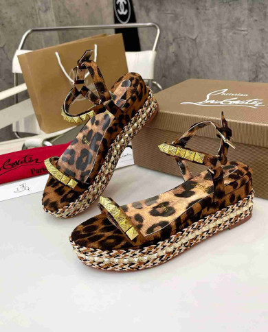 Christian Louboutin Leopard Print Espadrille Wedge Sandals