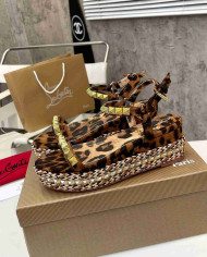 Christian Louboutin Leopard Print Espadrille Wedge Sandals