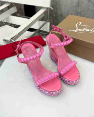 Christian Louboutin Pink Patent Leather Espadrille Wedge Sandals