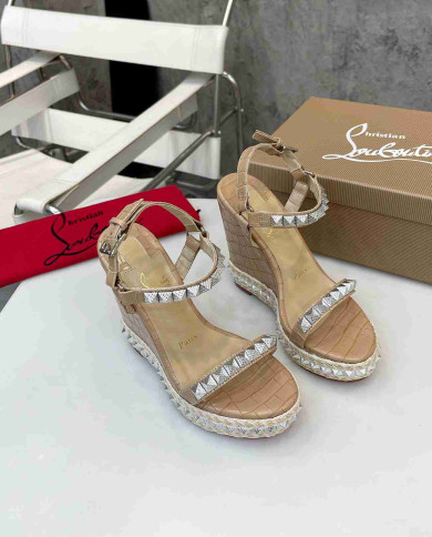 Christian Louboutin Studded Espadrille Wedge Sandals
