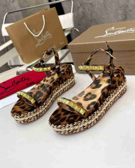 Christian Louboutin Leopard Print Espadrille Wedge Sandals