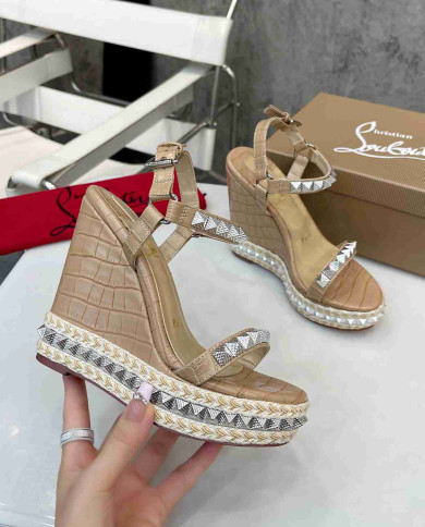 Christian Louboutin Studded Espadrille Wedge Sandals