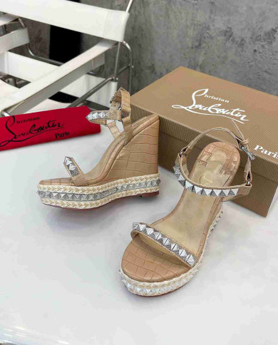 Christian Louboutin Studded Espadrille Wedge Sandals