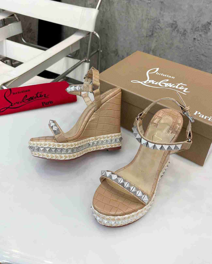 Christian Louboutin Studded Espadrille Wedge Sandals