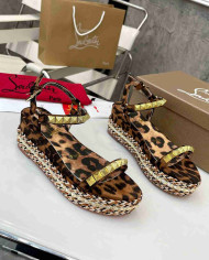 Christian Louboutin Leopard Print Espadrille Wedge Sandals