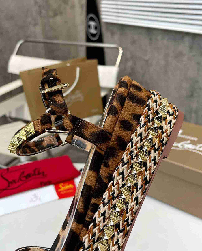 Christian Louboutin Leopard Print Espadrille Wedge Sandals