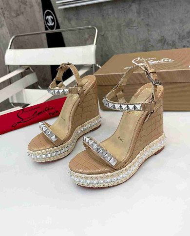 Christian Louboutin Studded Espadrille Wedge Sandals