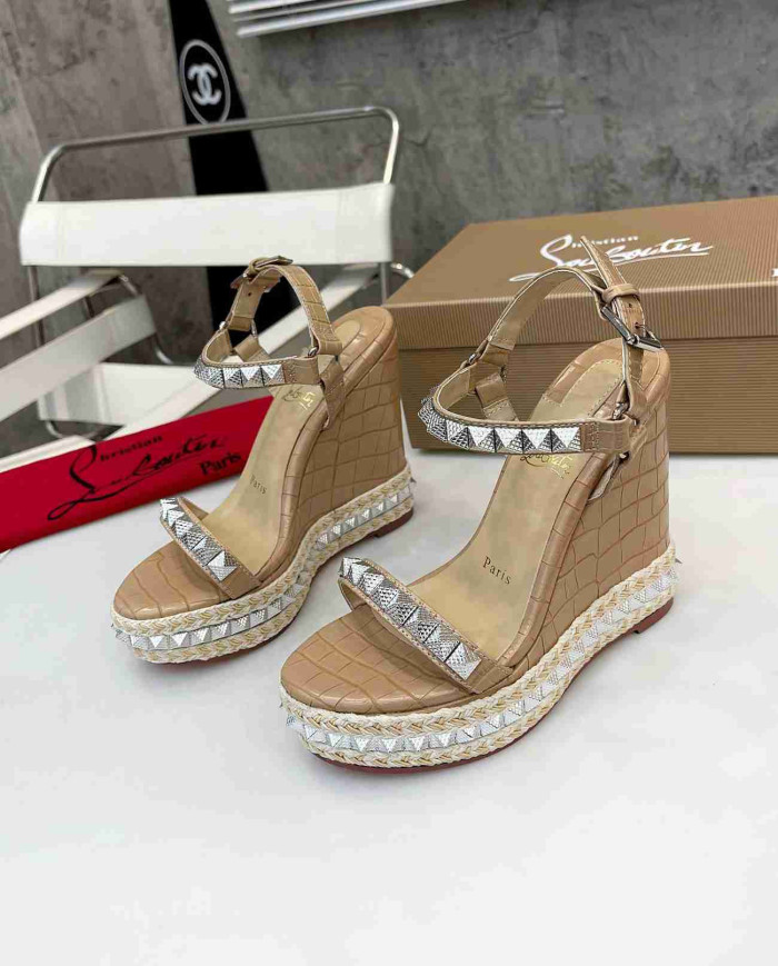 Christian Louboutin Studded Espadrille Wedge Sandals
