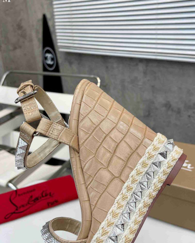 Christian Louboutin Studded Espadrille Wedge Sandals