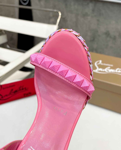 Christian Louboutin Pink Patent Leather Espadrille Wedge Sandals