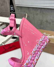 Christian Louboutin Pink Patent Leather Espadrille Wedge Sandals