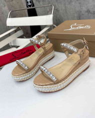 Christian Louboutin Studded Espadrille Wedge Sandals