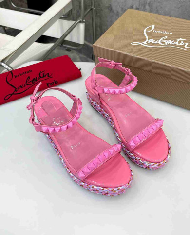 Christian Louboutin Studded Espadrille Wedge Sandals