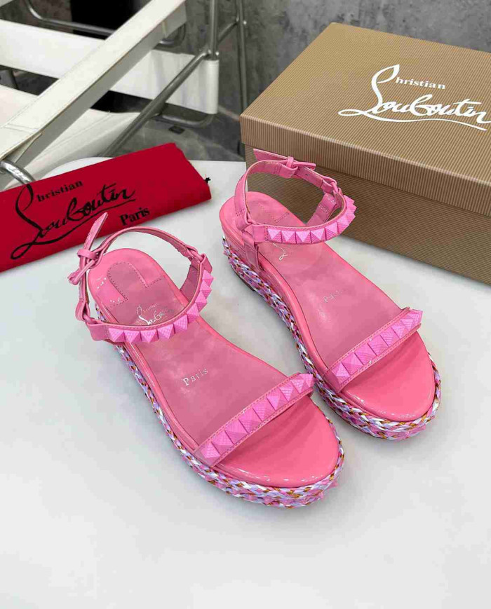 Christian Louboutin Studded Espadrille Wedge Sandals