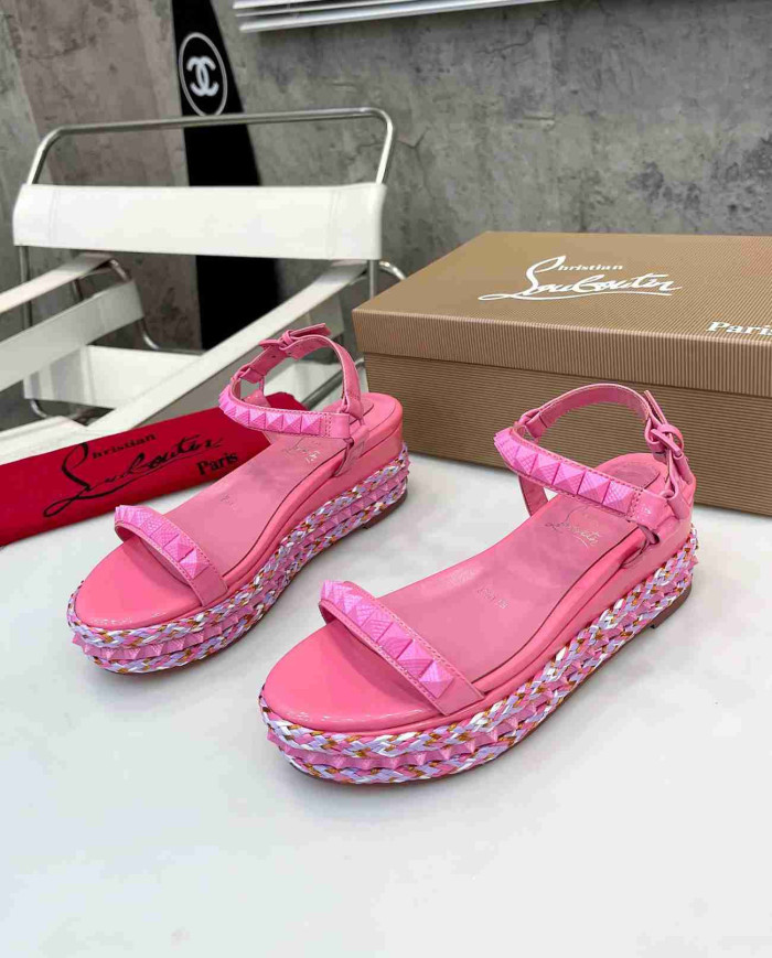 Christian Louboutin Studded Espadrille Wedge Sandals