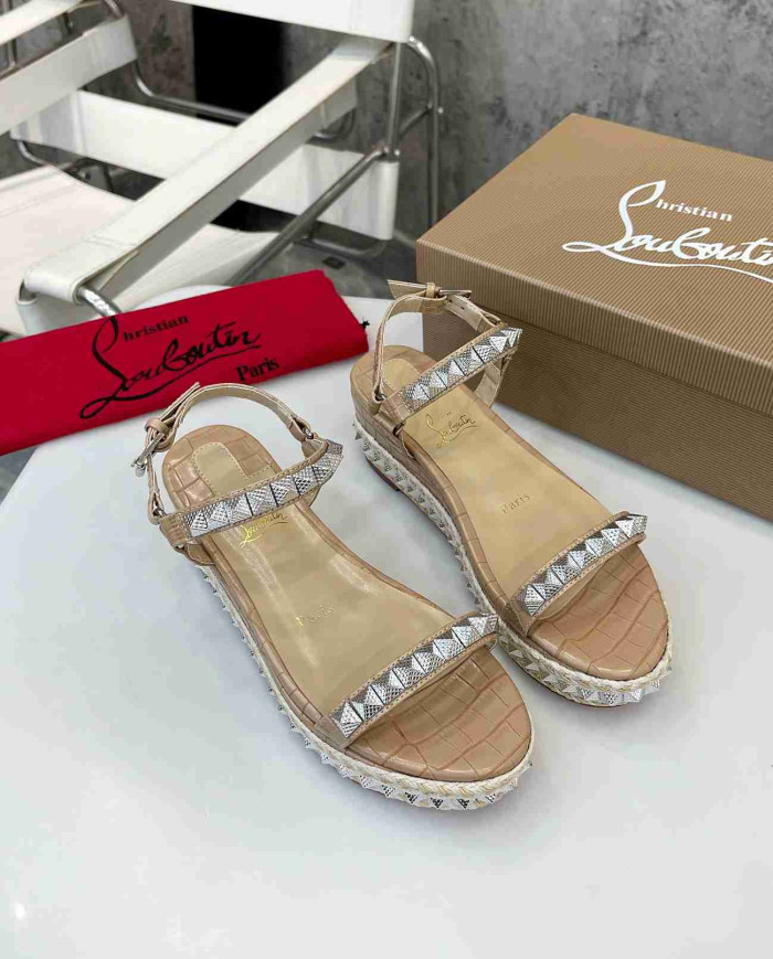 Christian Louboutin Studded Espadrille Wedge Sandals