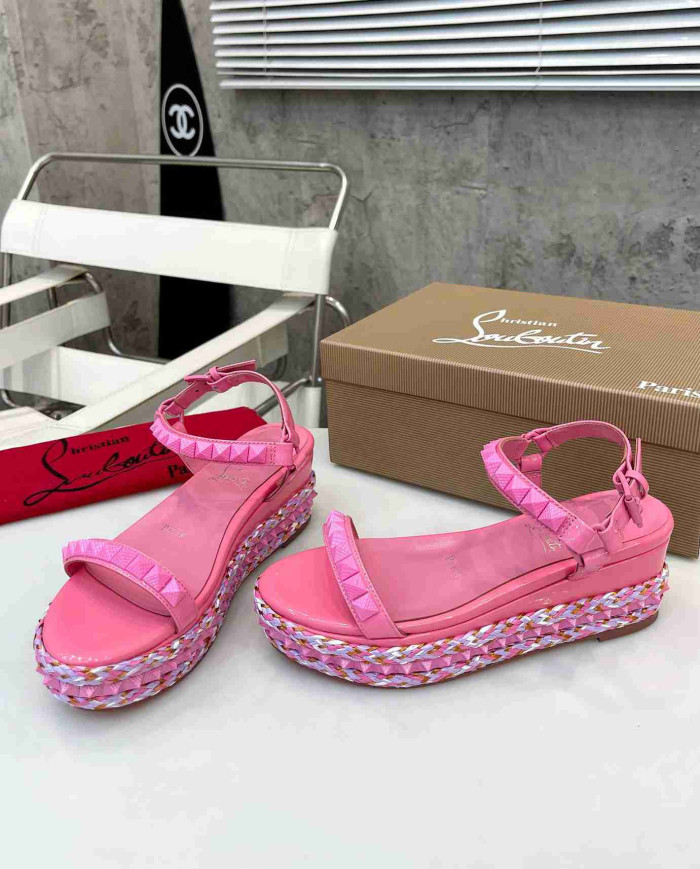 Christian Louboutin Studded Espadrille Wedge Sandals