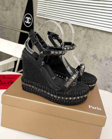 Christian Louboutin Studded Glitter Espadrille Sandals