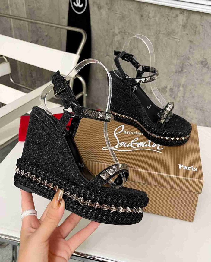Christian Louboutin Studded Glitter Espadrille Sandals