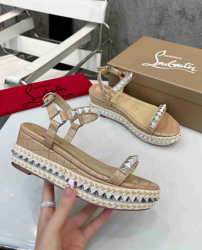 Christian Louboutin Studded Espadrille Wedge Sandals