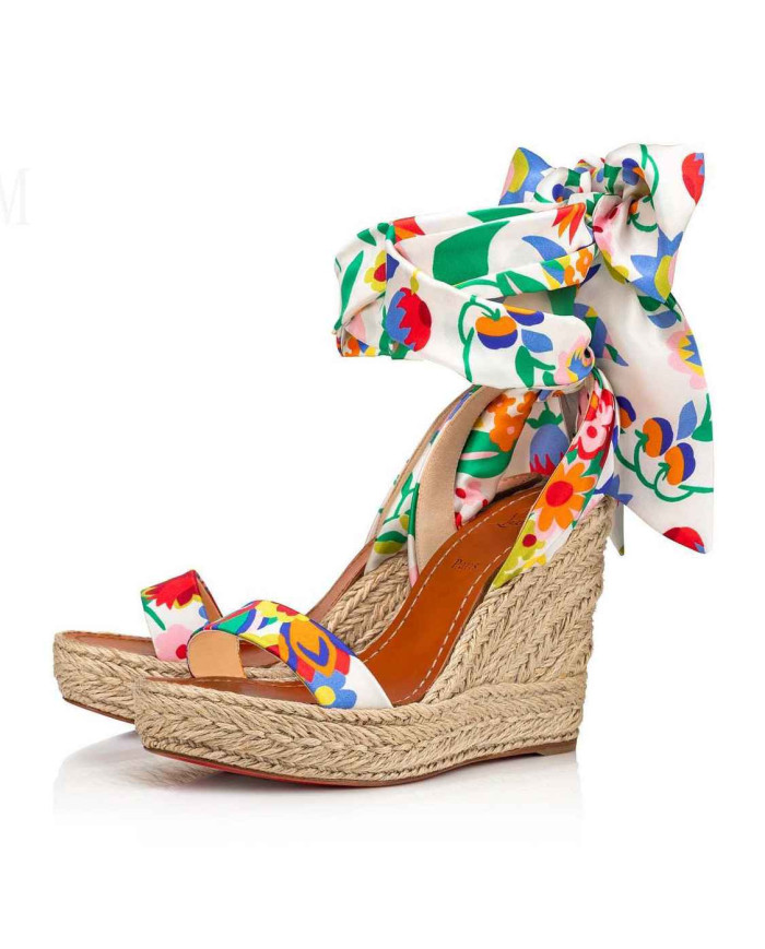Christian Louboutin Floral Print Scarf Tie Espadrille Sandals