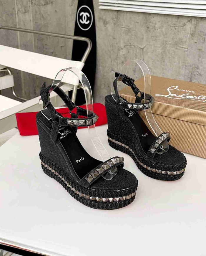 Christian Louboutin Studded Glitter Espadrille Sandals