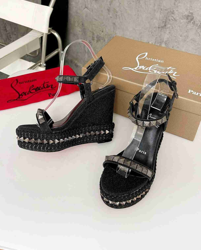 Christian Louboutin Studded Glitter Espadrille Sandals