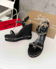 Christian Louboutin Studded Glitter Espadrille Sandals