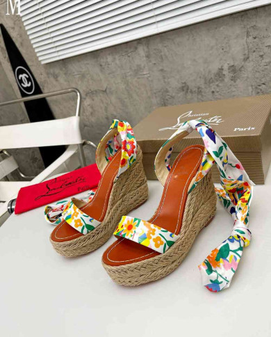 Christian Louboutin Floral Print Scarf Tie Espadrille Sandals