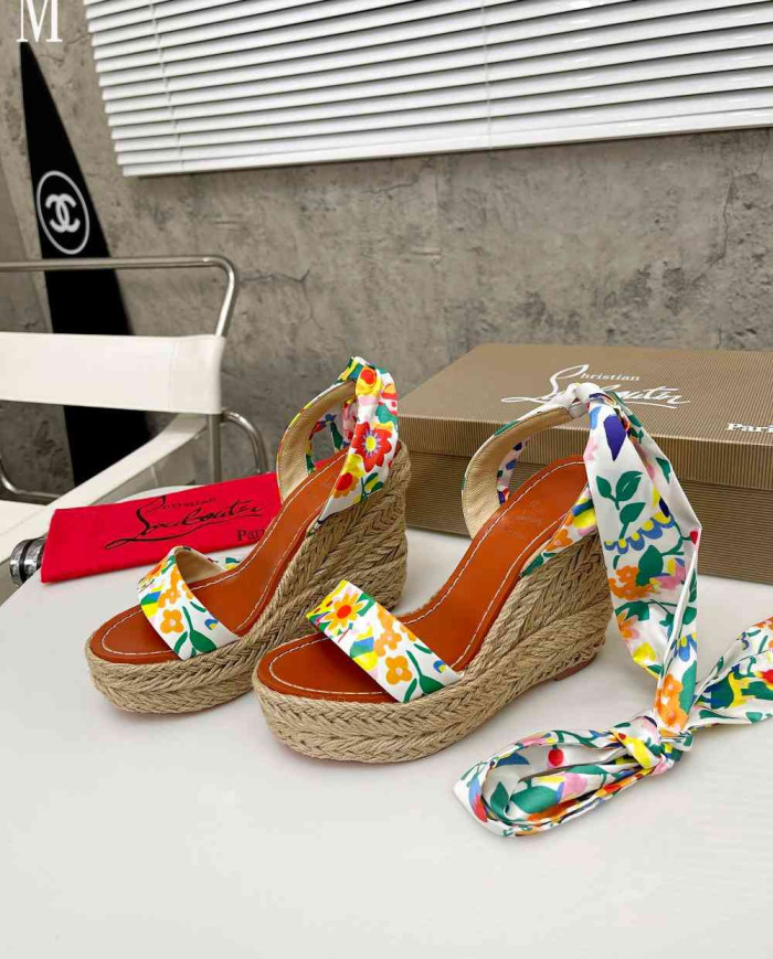 Christian Louboutin Floral Print Scarf Tie Espadrille Sandals