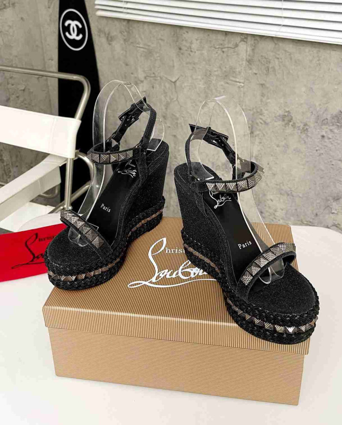 Christian Louboutin Studded Glitter Espadrille Sandals