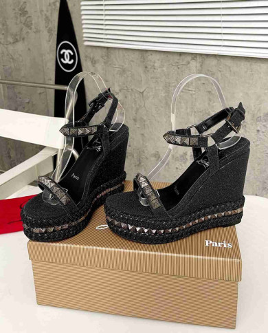 Christian Louboutin Studded Glitter Espadrille Sandals