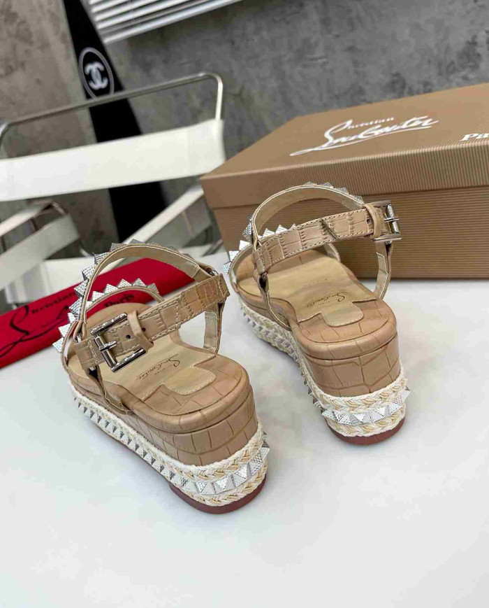 Christian Louboutin Studded Espadrille Wedge Sandals