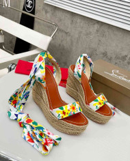 Christian Louboutin Floral Print Scarf Tie Espadrille Sandals