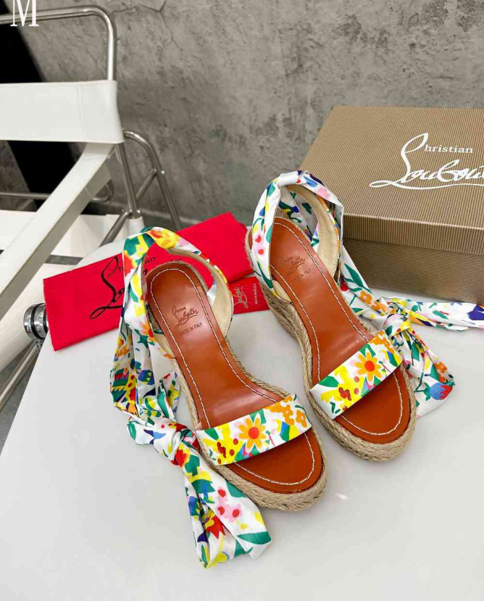 Christian Louboutin Floral Print Scarf Tie Espadrille Sandals