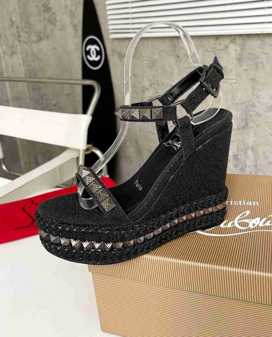 Christian Louboutin Studded Glitter Espadrille Sandals