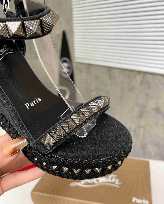 Christian Louboutin Studded Glitter Espadrille Sandals