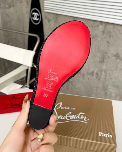 Christian Louboutin Studded Glitter Espadrille Sandals