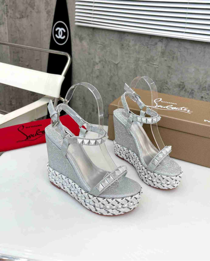 Christian Louboutin Studded Glitter Espadrille Sandals