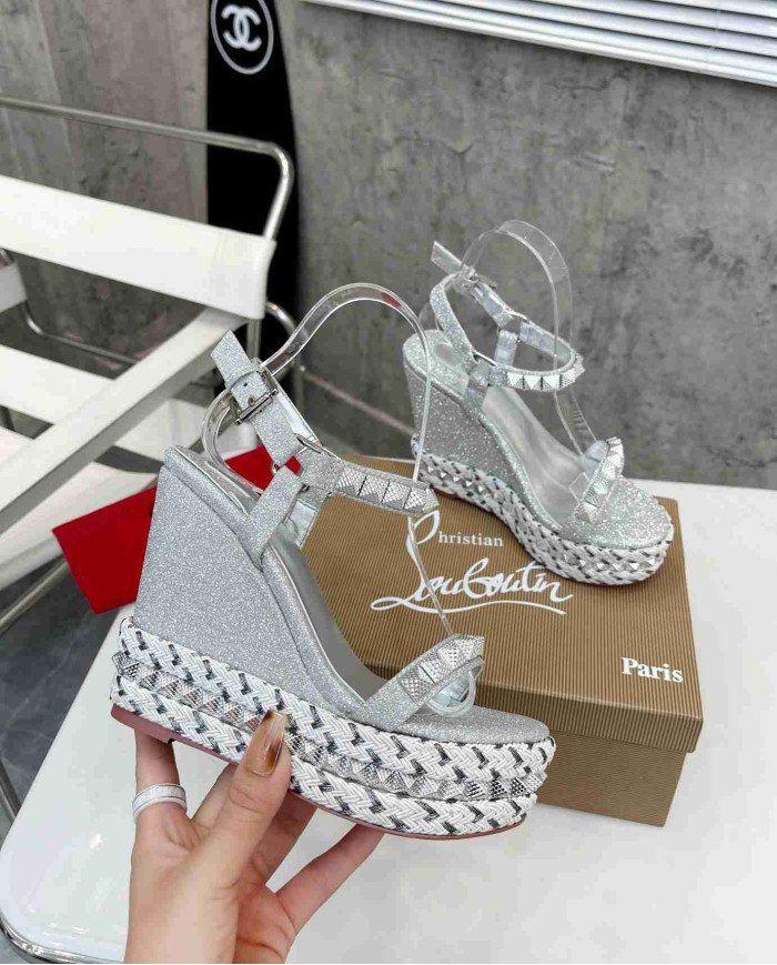 Christian Louboutin Studded Glitter Espadrille Sandals