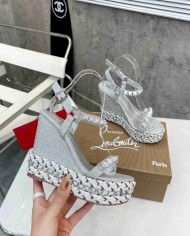 Christian Louboutin Studded Glitter Espadrille Sandals