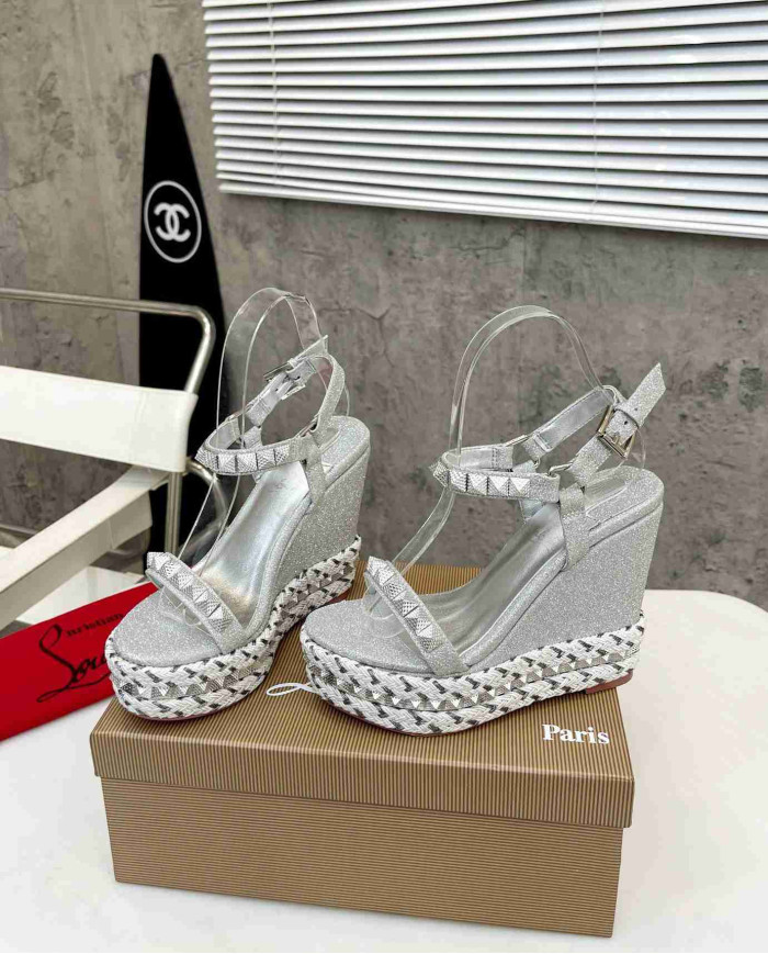 Christian Louboutin Studded Glitter Espadrille Sandals