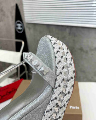 Christian Louboutin Studded Glitter Espadrille Sandals