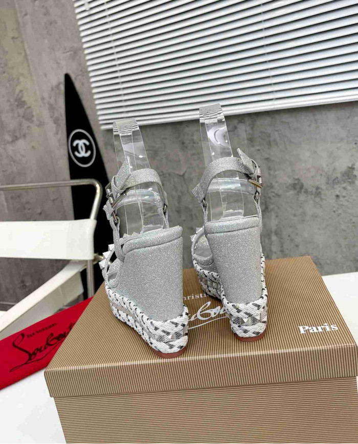 Christian Louboutin Studded Glitter Espadrille Sandals